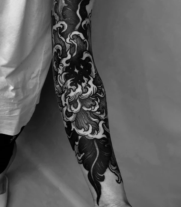 Blackwork Abstract, Waves tattoo on Forearm