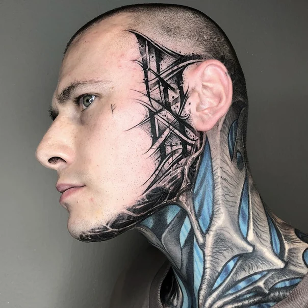 Biomechanical Abstract, Geometric tattoo on Face