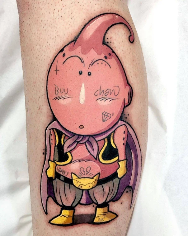 Anime Character, Lettering tattoo on Calf