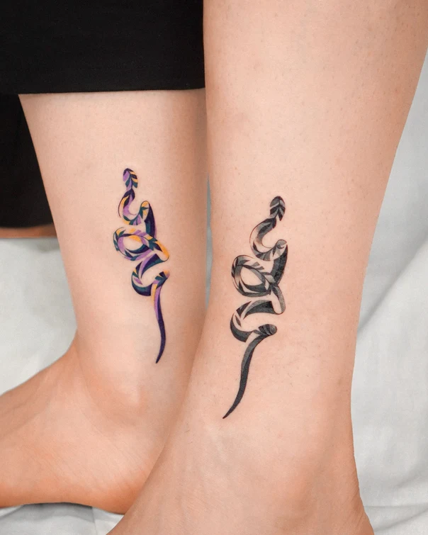 Abstract Snake tattoo on Ankle