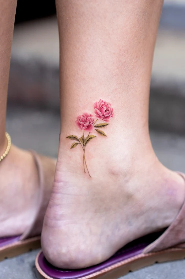 Botanic Flower tattoo on Ankle