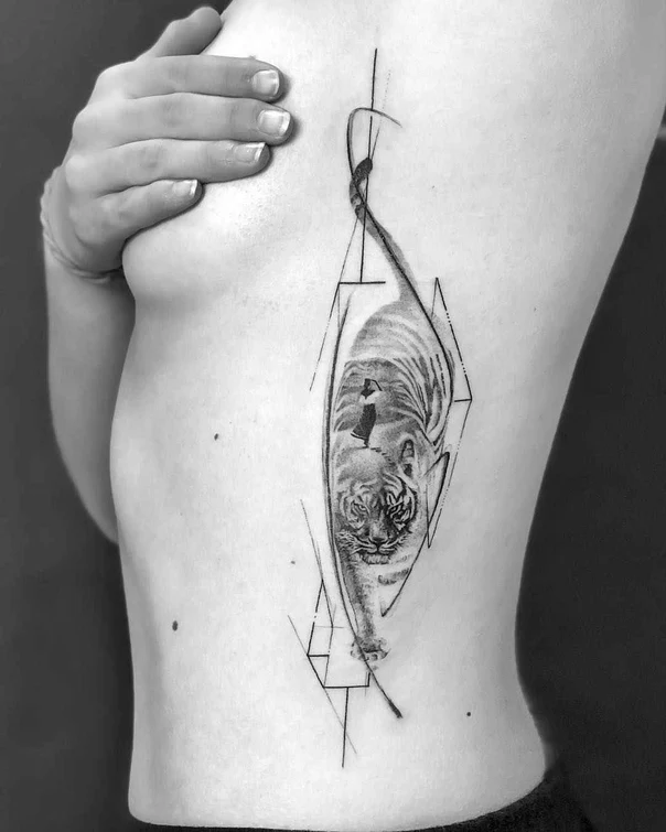 Geometric Tiger, Geometric tattoo on Ribcage