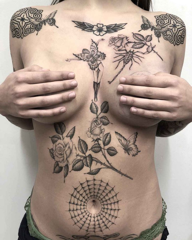Тату мастер Stefan Spider Sinclair, авторские черно-белые дотворк минималистичные татуировки | Новая Зеландия