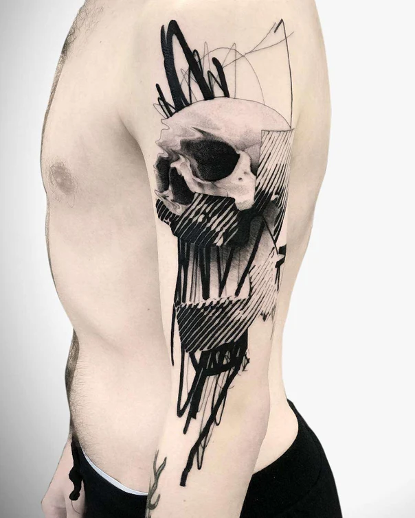 Black & Grey Skull tattoo on Upper Arm