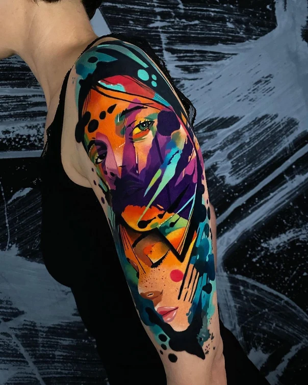 Abstract Face, Portrait tattoo on Full Sleeve
