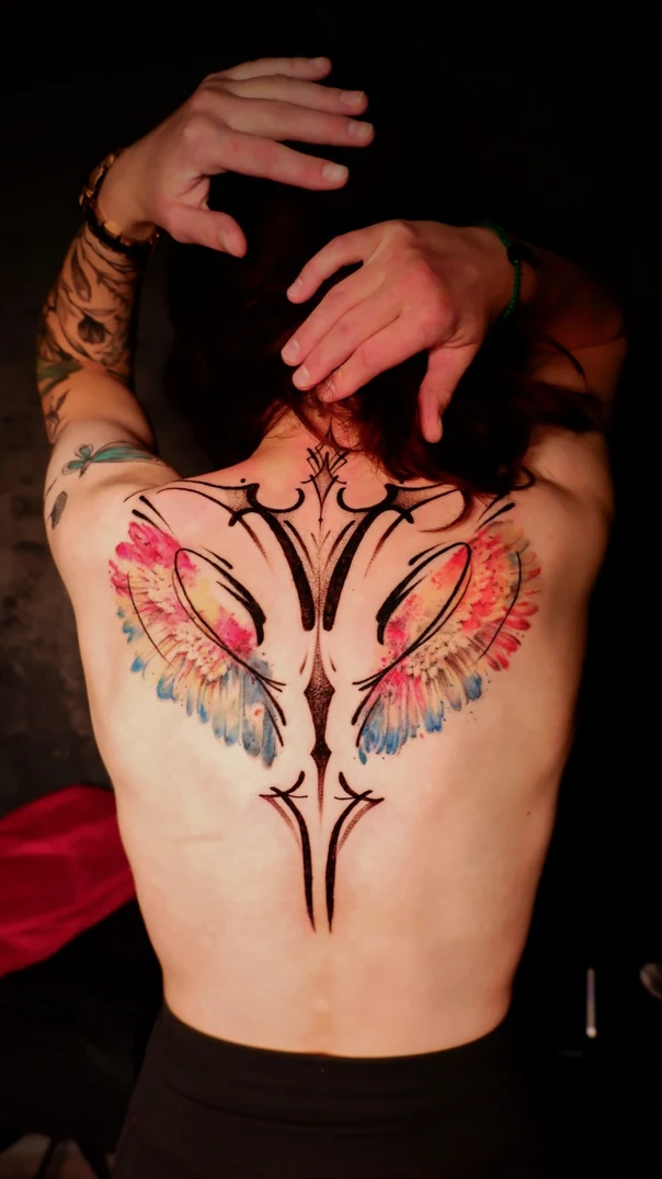 Abstract Wings tattoo on Upper Back
