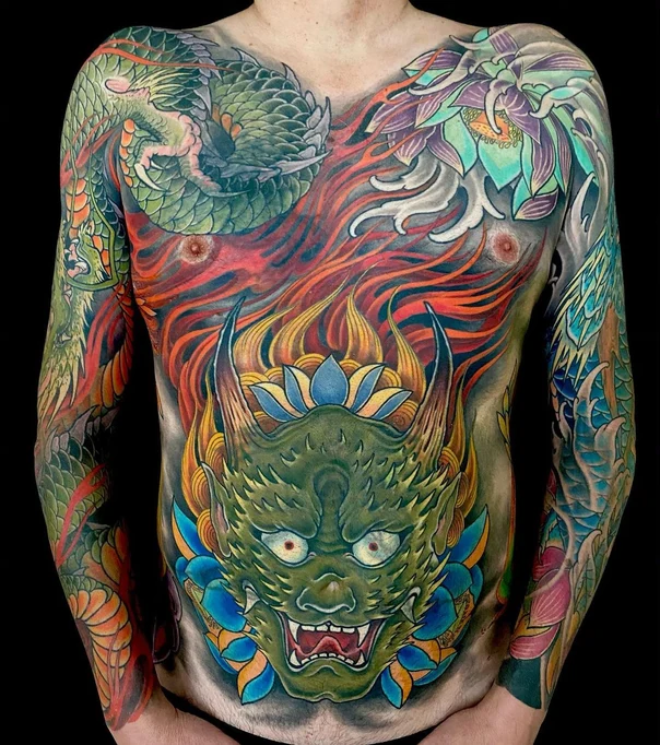 Japanese Dragon, Demon tattoo on Full body