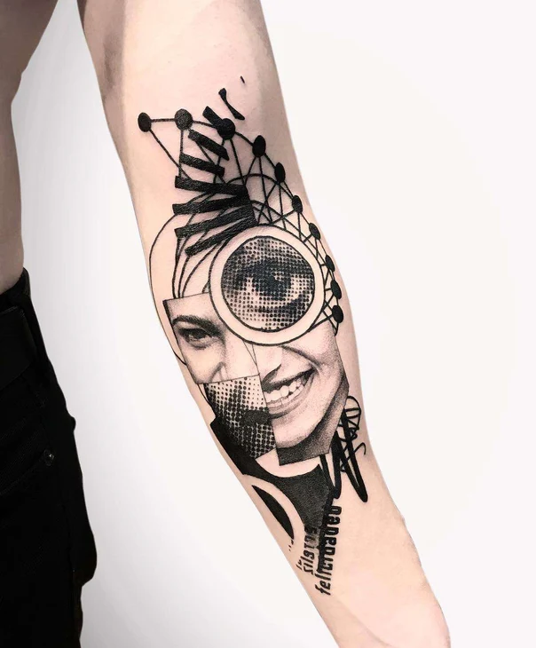 Abstract Eye, Face tattoo on Forearm