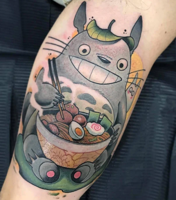 Anime Totoro, Food tattoo on Forearm