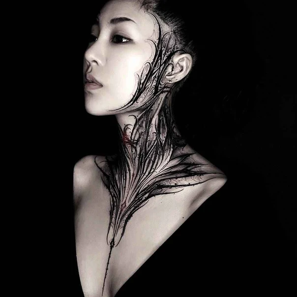 Blackwork Abstract, Organic tattoo on Neck