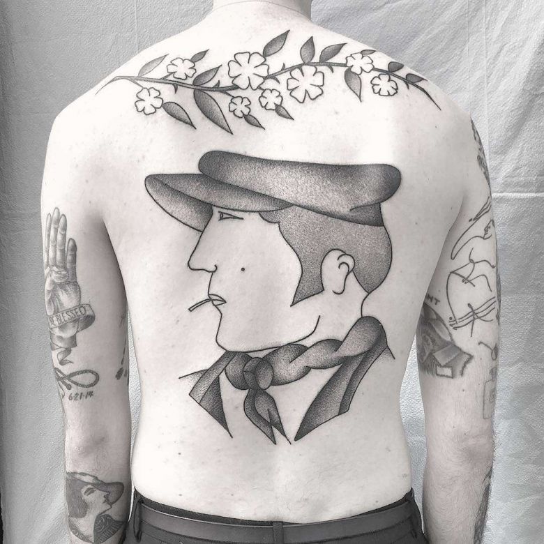 Тату мастер Caleb Kilby, авторская абстрактная черная лайнворк татуировка. Фото тату| Великобритания