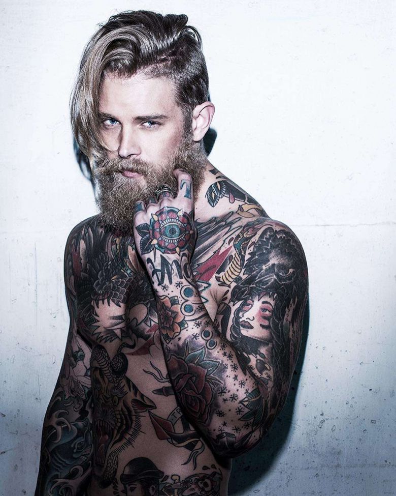 Профессиональная альтернативная фото модель Josh Mario John. Бородатый мужчина с татуировками. Фото татуировок. Тату для мужчин | США