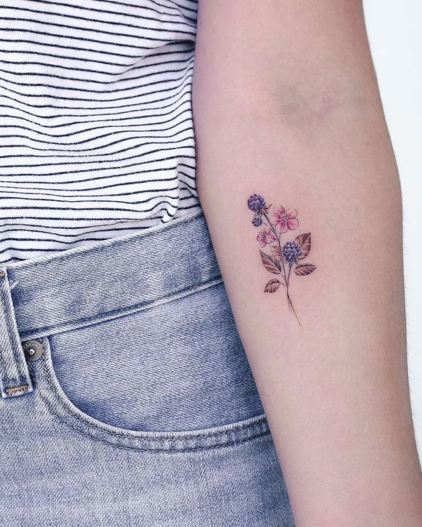Botanic Flower, Berries tattoo on Forearm