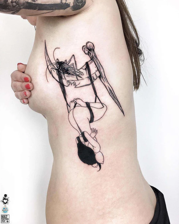 Linework Insect, Figure tattoo on Side
