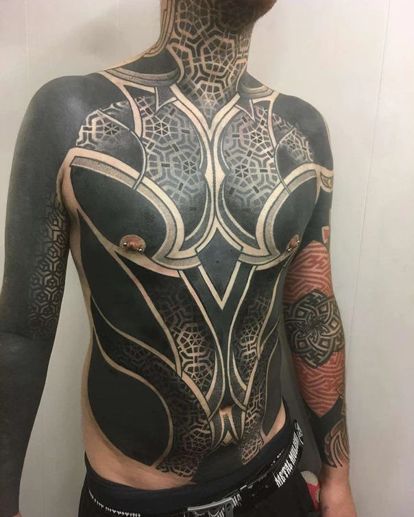 Blackwork Geometric, Abstract tattoo on Chest