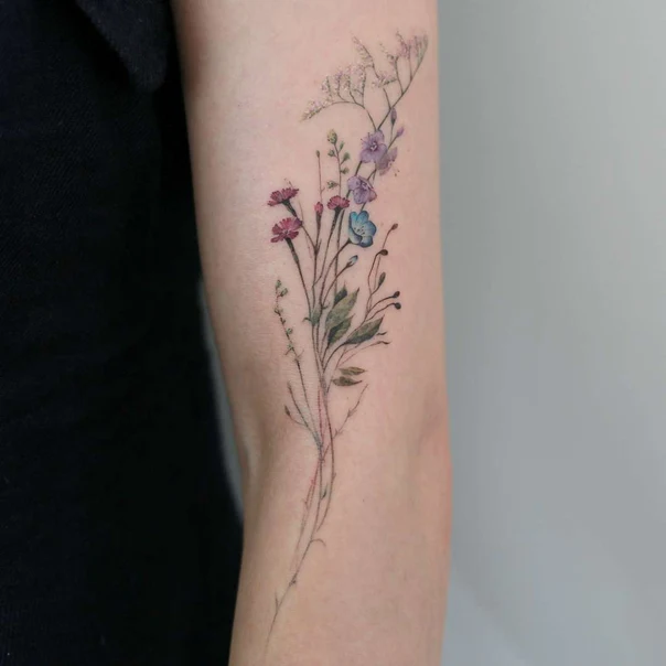 Botanic Flowers, Botanical tattoo on Forearm
