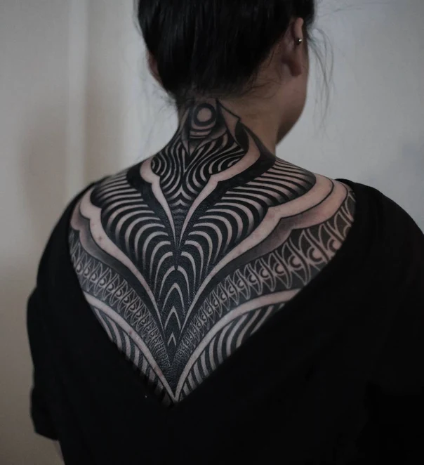 Blackwork Geometric, Abstract tattoo on Upper Back