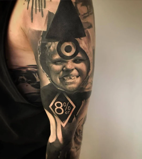 Blackwork Portrait, Geometric tattoo on Full Sleeve