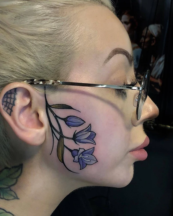 Botanic Flower, Plant tattoo on Face