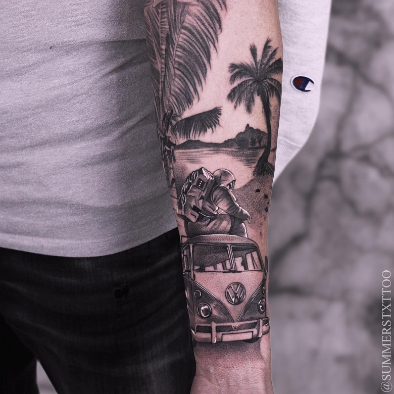 Тату мастер Evan Summers, черно-белые дотворк реализм татуировки | Россия, Индонезия