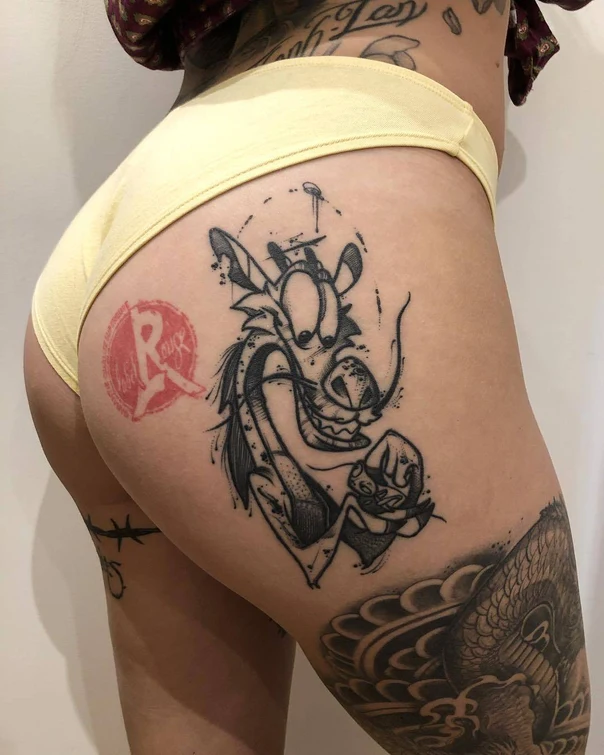 Sketch Cartoon, Animal tattoo on Thigh
