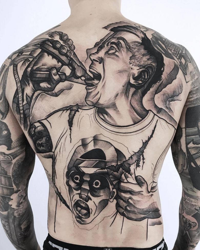 Тату мастер Maurycy Szymczak, авторские черные скетч татуировки, блэкворк | Польша
