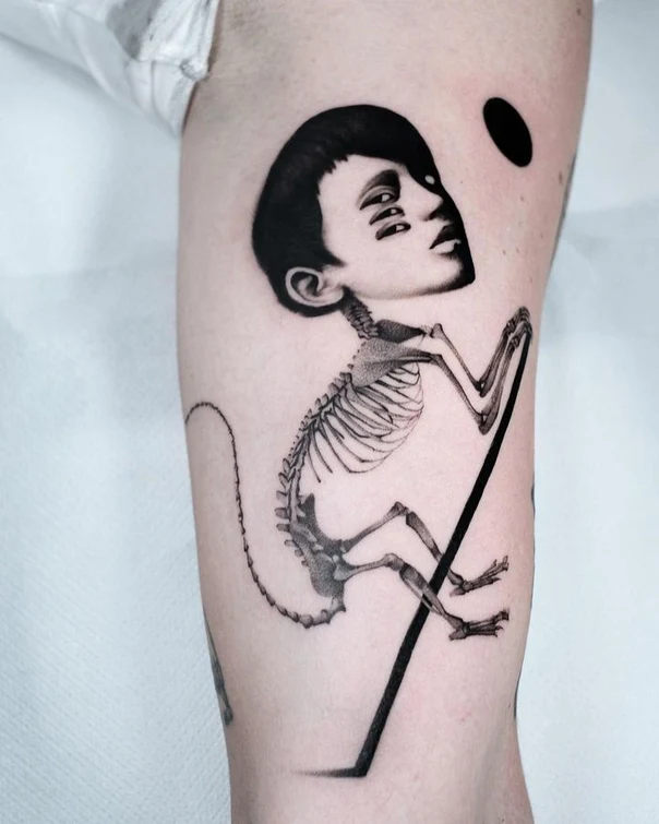 Blackwork Skeleton, Face tattoo on Forearm
