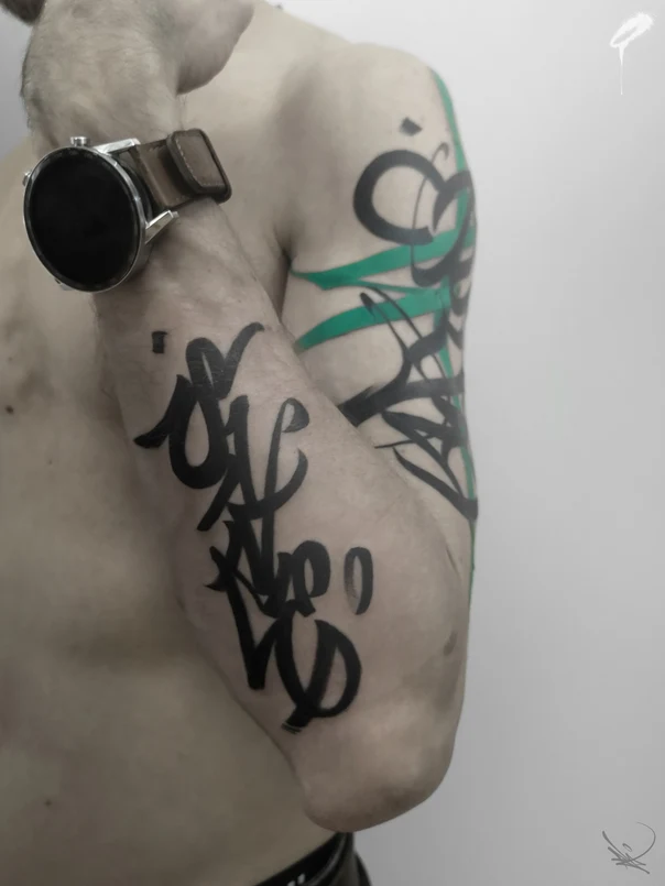 Calligraphy Lettering, Abstract tattoo on Forearm