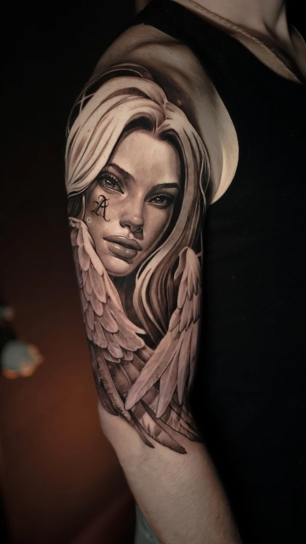 Реализм Portrait, Wings tattoo на Полный рукав