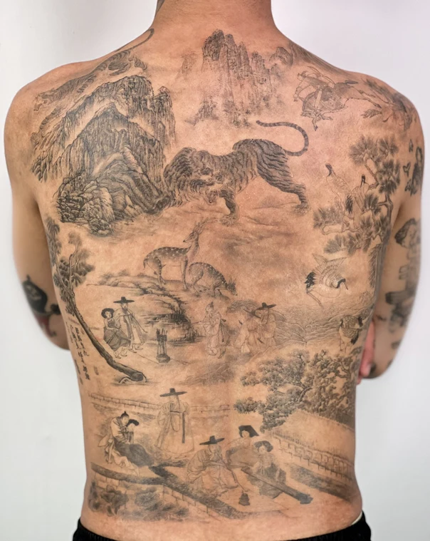 Japanese Tiger, Landscape tattoo on Full Back