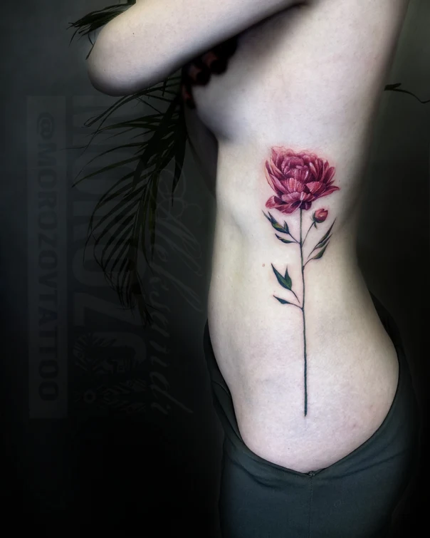 Botanic Flower, Plant tattoo on Ribcage