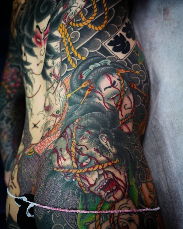 Japanese Geisha, Demon tattoo on Full body