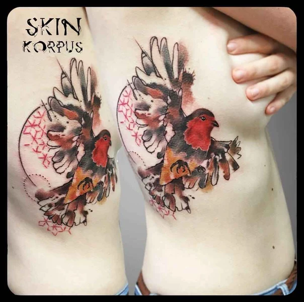 Watercolor Bird tattoo on Side