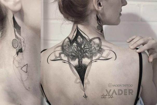 Геометрия Tree, Geometric shapes tattoo на Back of neck