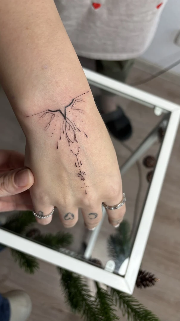 Linework Plant, Abstract tattoo on Back of Hand