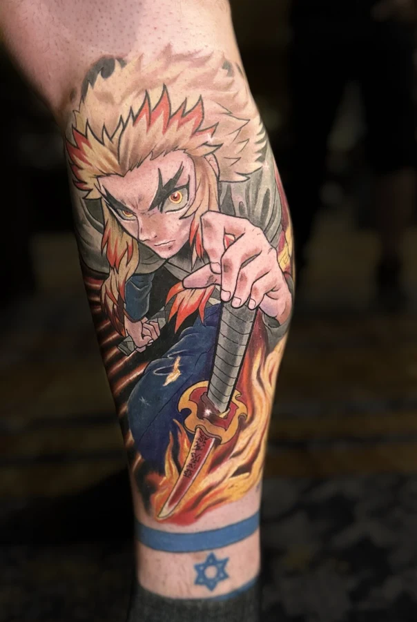 Anime Anime character, Sword tattoo on Calf