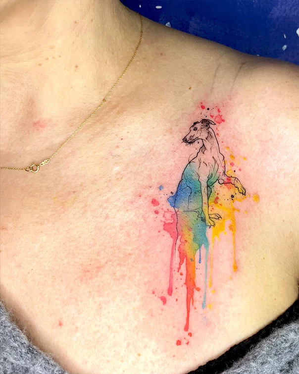 Watercolor Dog tattoo on Collarbone