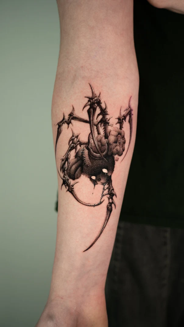 Blackwork Spider, Creature tattoo on Forearm