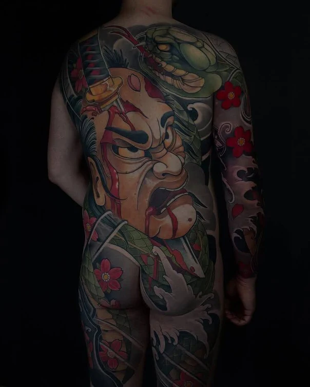 Японская Mask, Snake tattoo на Full body