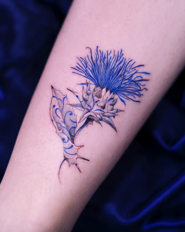 Botanic Flower, Leaf tattoo on Forearm