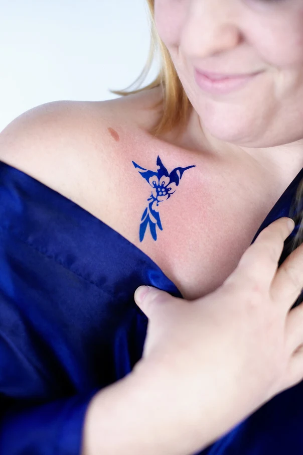Illustrative Floral, Bird tattoo on Collarbone