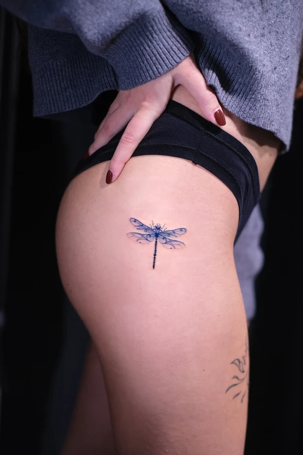 Fineline Dragonfly tattoo on Hip