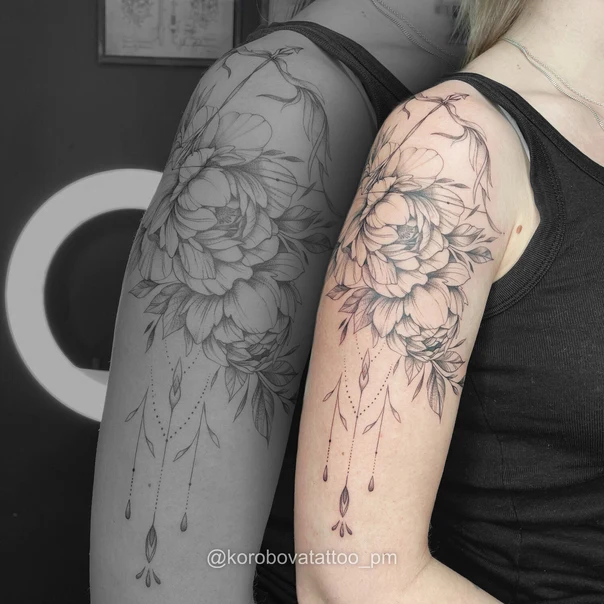 Файнлайн Flower, Leaves tattoo на Дельта