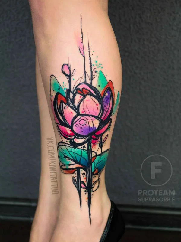 color watercolor татуировка на calf #11495 | Тату мастер Виктория KIWI Григорьева