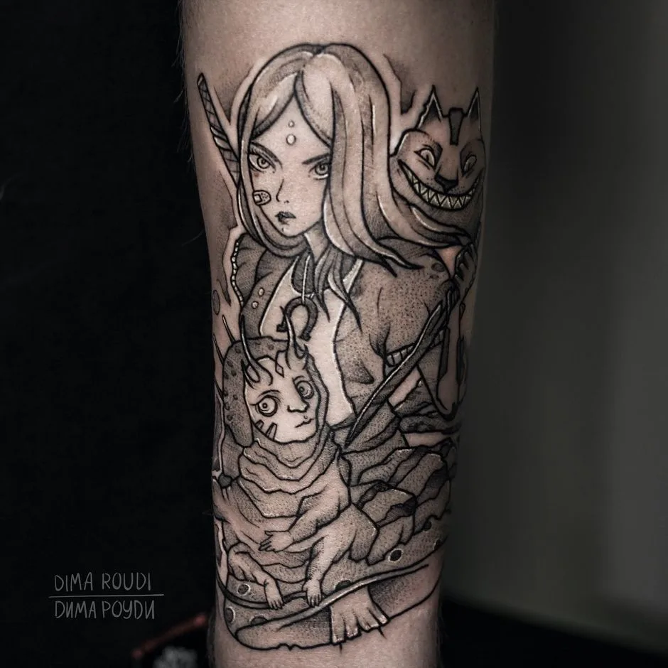 Tattoo artist Dima Roudi, black author's style graphics tattoo | Moscow, Russia