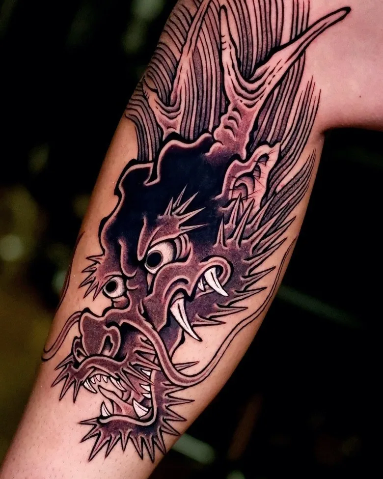 dragon head Japanese style tattoo by Dino