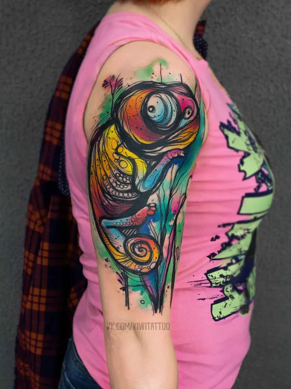 female color illustrative татуировка на full sleeve #11484 | Тату мастер Виктория KIWI Григорьева