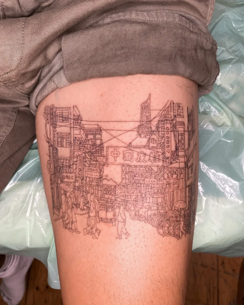 Tatuaje paisaje urbano Jap&oacute;n