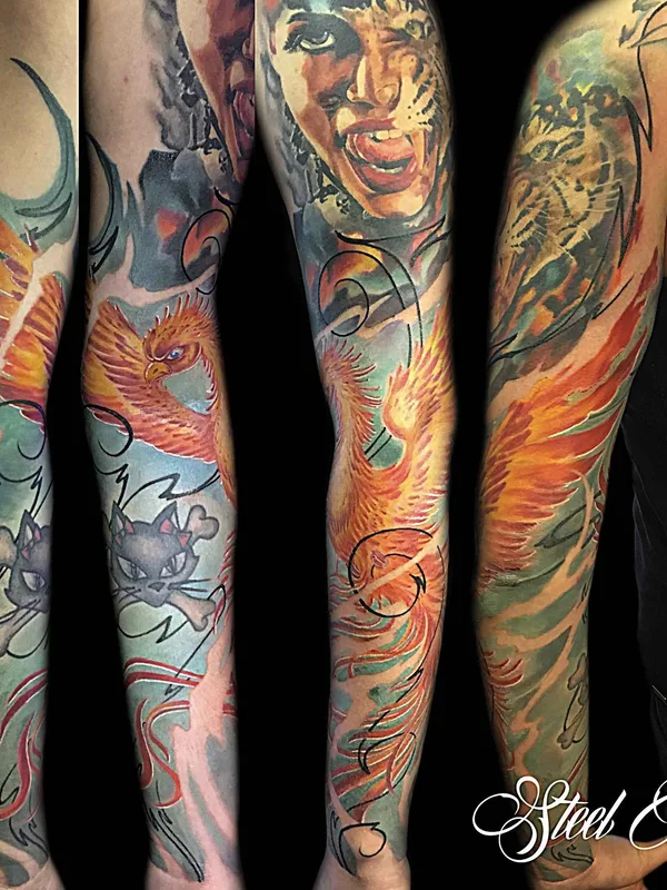 color watercolor tatuaje en full sleeve #18471 | Tatuador Владимир Steel X
