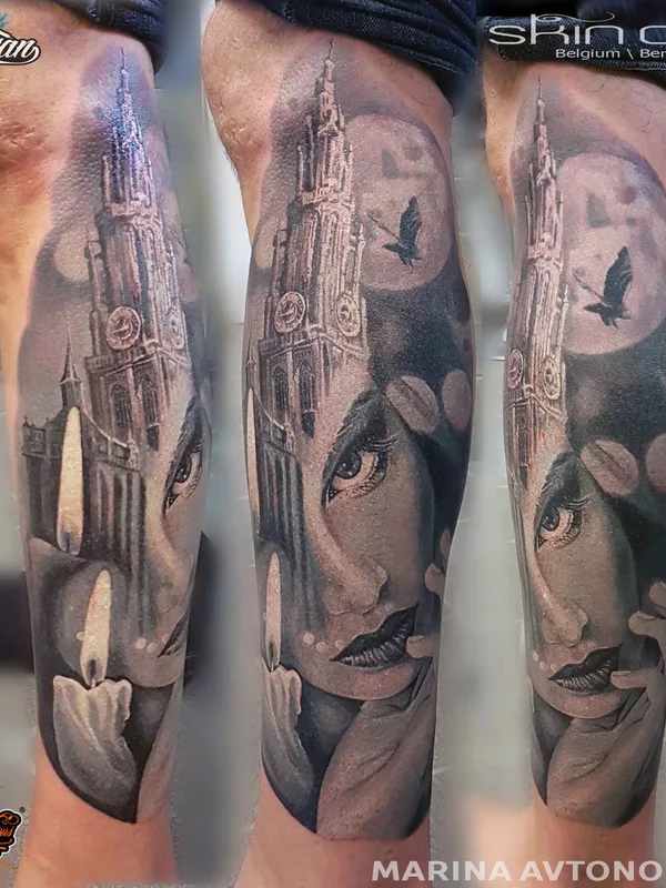 black and grey realism tatouage sur forearm #7485 | Artiste tatoueur Марина Автономова